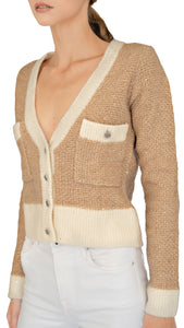 Autumn Cashmere beige v neck cardigan with buttons and pocket