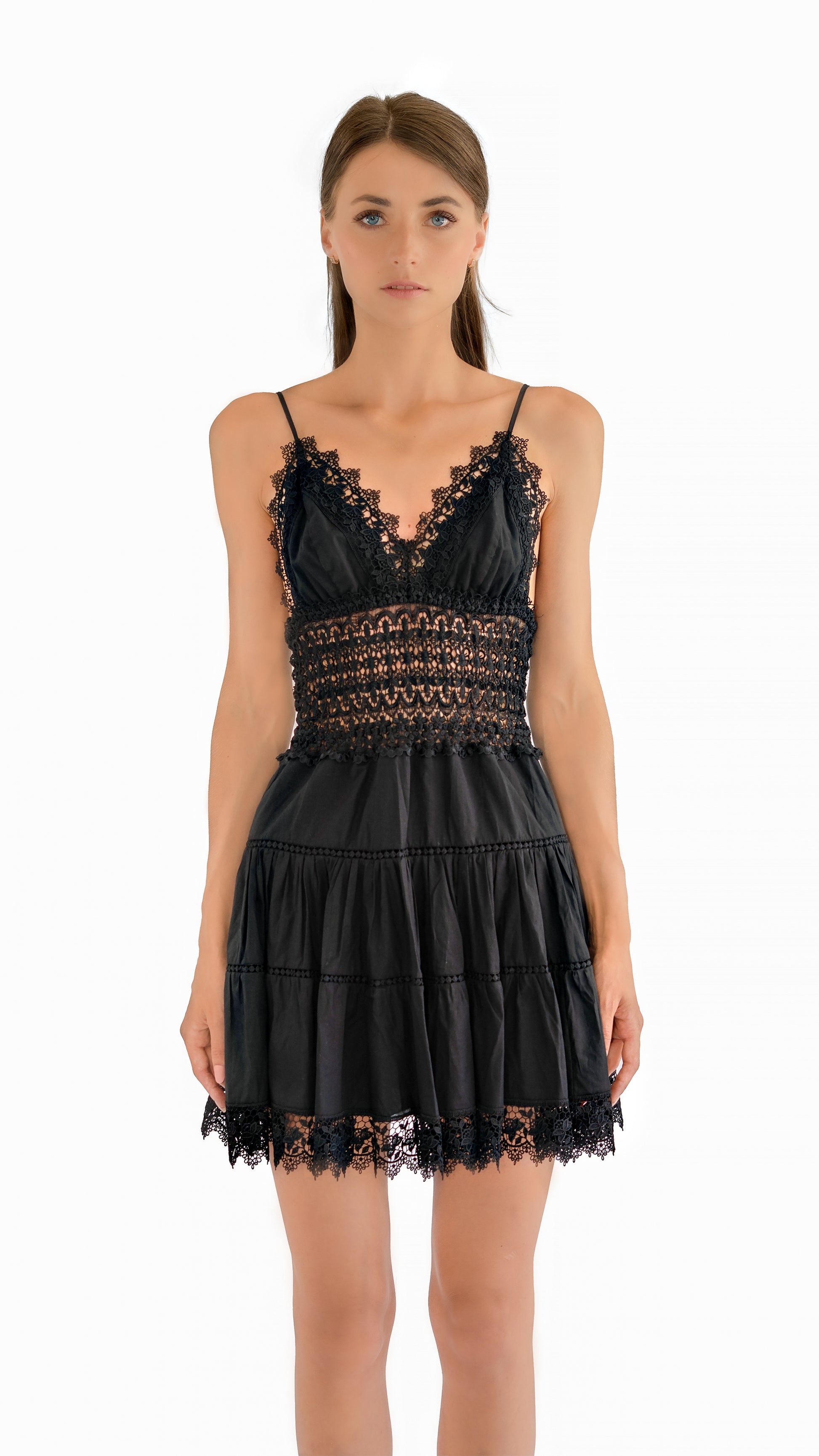 Charo Ruiz Bonnie short black dress with lace