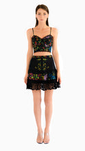 Charo Ruiz mini cotton skirt with lace details in black garden print