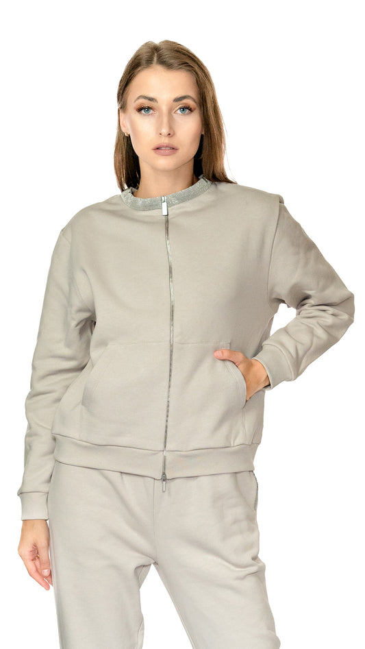 Fabiana Filippi front zip fleece sweatshirt with silver details