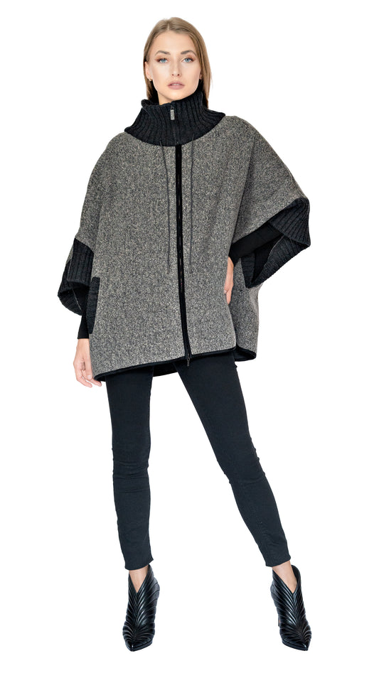 Fabiana Filippi grey cape with black knit details 