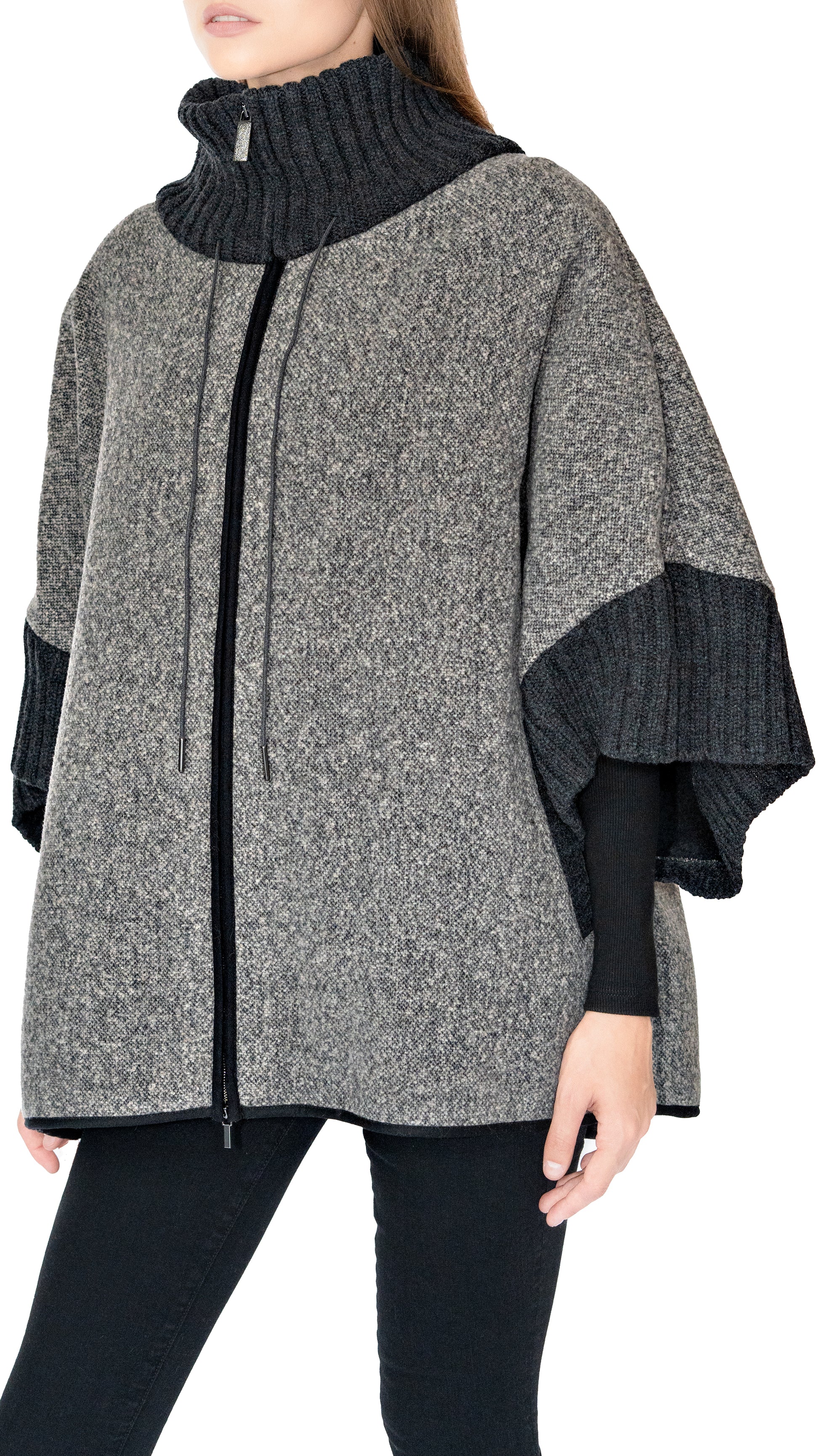 Fabiana Filippi grey cape with black knit details 