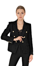Generation Love tweed blazer with gold buttons in black