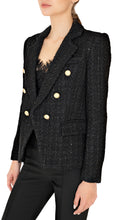 Generation Love tweed blazer with gold buttons in black
