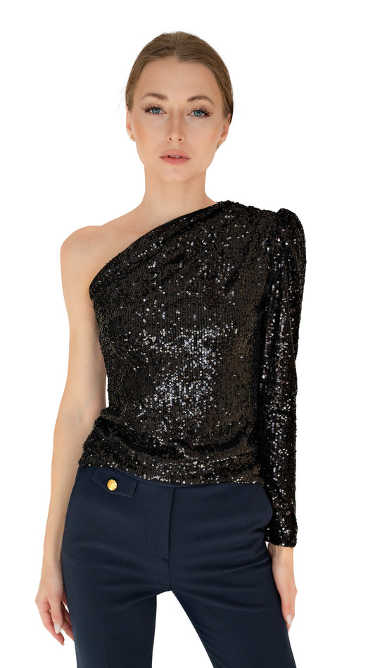 Generation Love black sequin one shoulder top