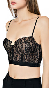 Jonathan Simkhai cropped lace bustier in black color