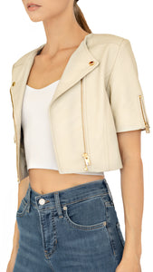 Lamarque real leather cropped jacket in bone color