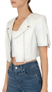 Lamarque real leather cropped jacket in white color