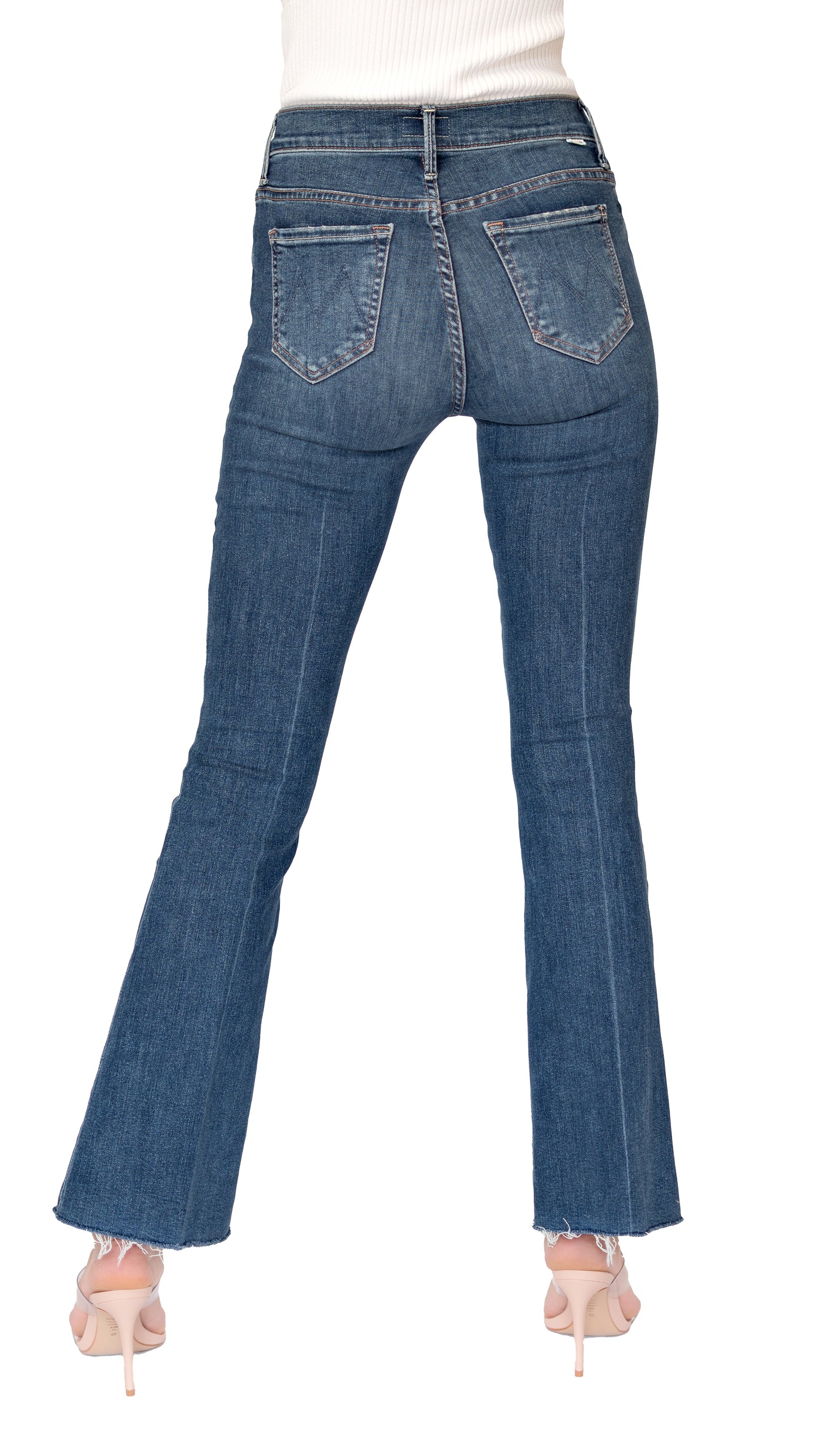 Mother mid rise flare jeans in blue wash
