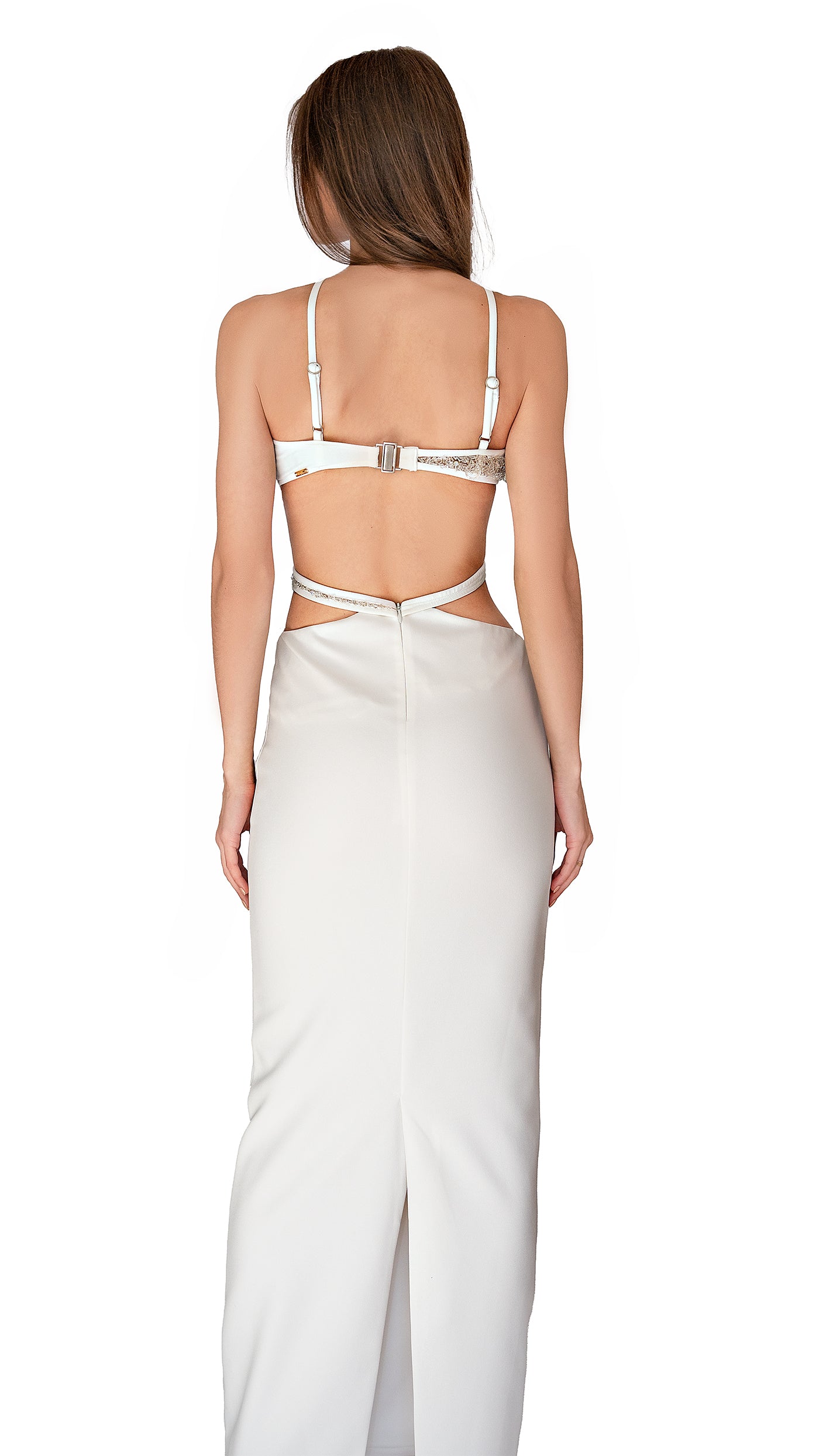 Patbo beaded maxi dress with bodice cut outs in white