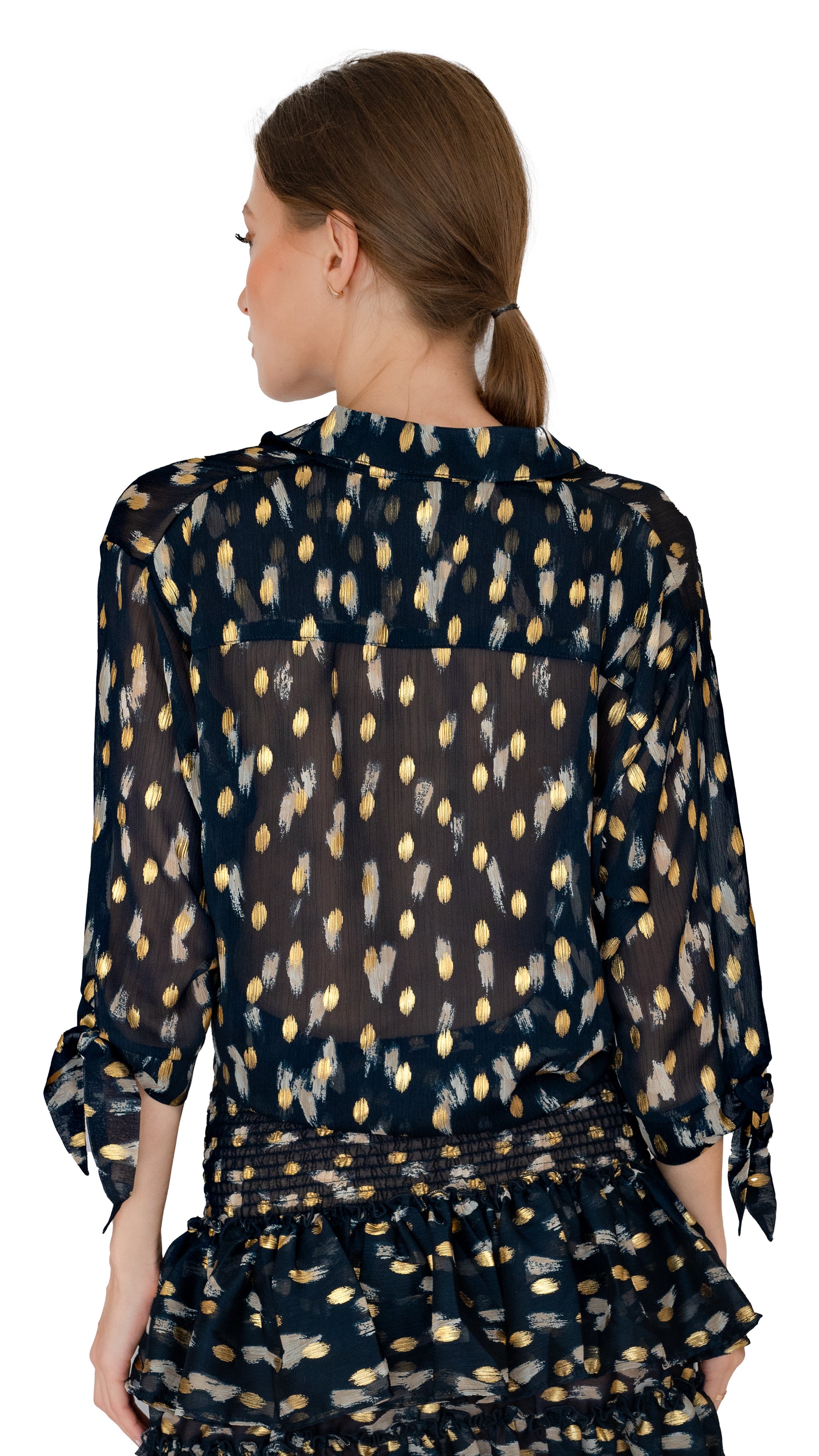 Pop St Barths Mika Shirt Short sleeve top in Navy silk leopard color