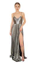 Retrofete silver gown with a slit