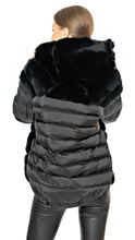 Rizal puffer jacket with rex fur details with hood in black