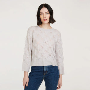 Leaf Pointelle Cropped Boxy Crew Sweater