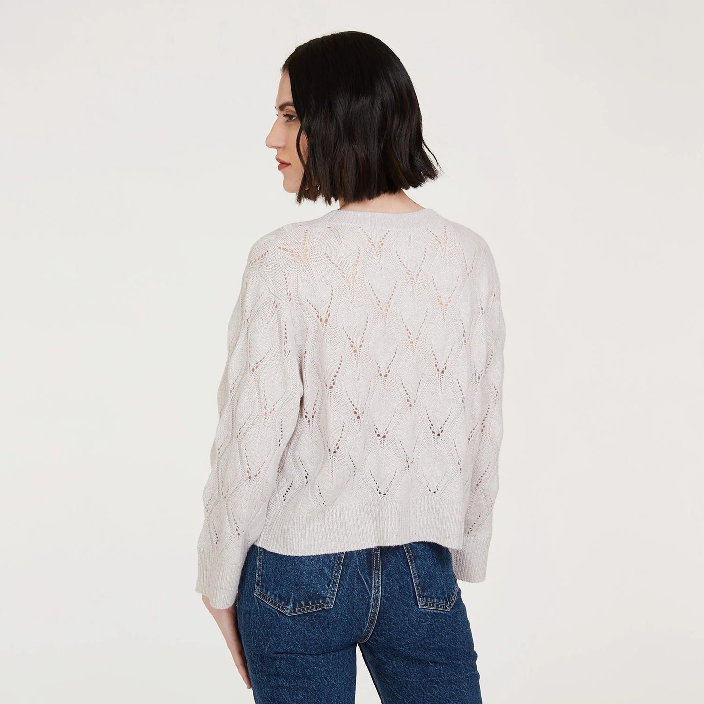 Leaf Pointelle Cropped Boxy Crew Sweater