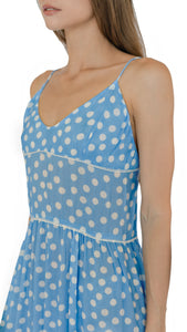 Sunday St Tropez long summer dress in blue with polka dot