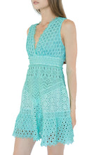 Temptation Positano Mini Dress with v-neck with cotton lace, green