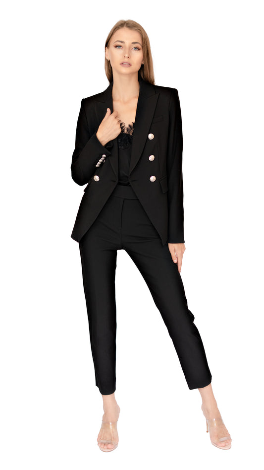 Veronica Beard black suit pants with silver buttons