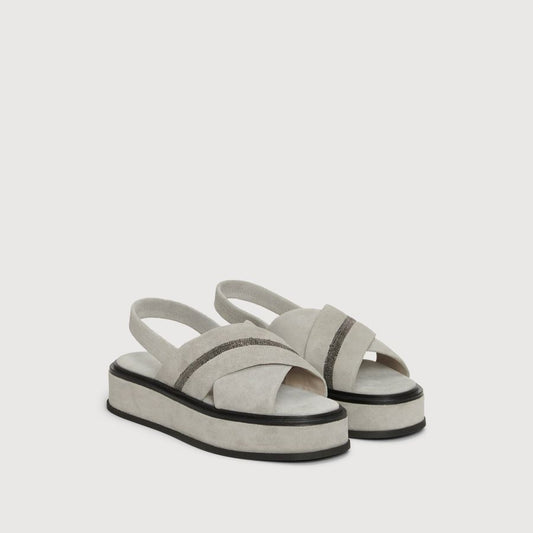 Chunky Suede Sandals in Rock Grey